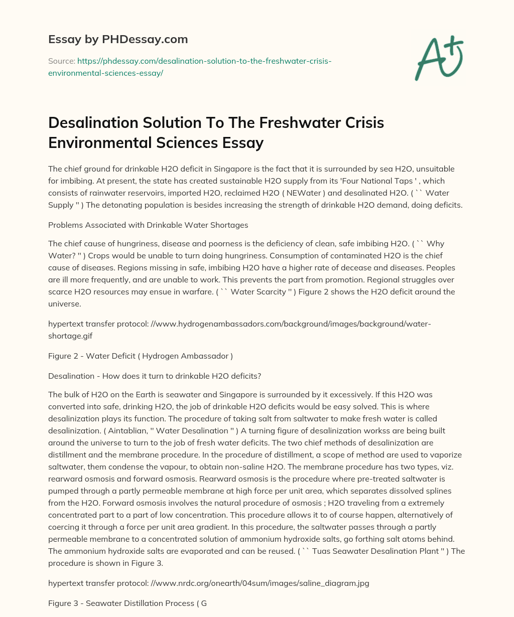 Desalination Solution To The Freshwater Crisis Environmental Sciences Essay essay