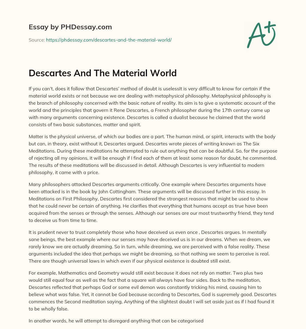 Descartes And The Material World essay