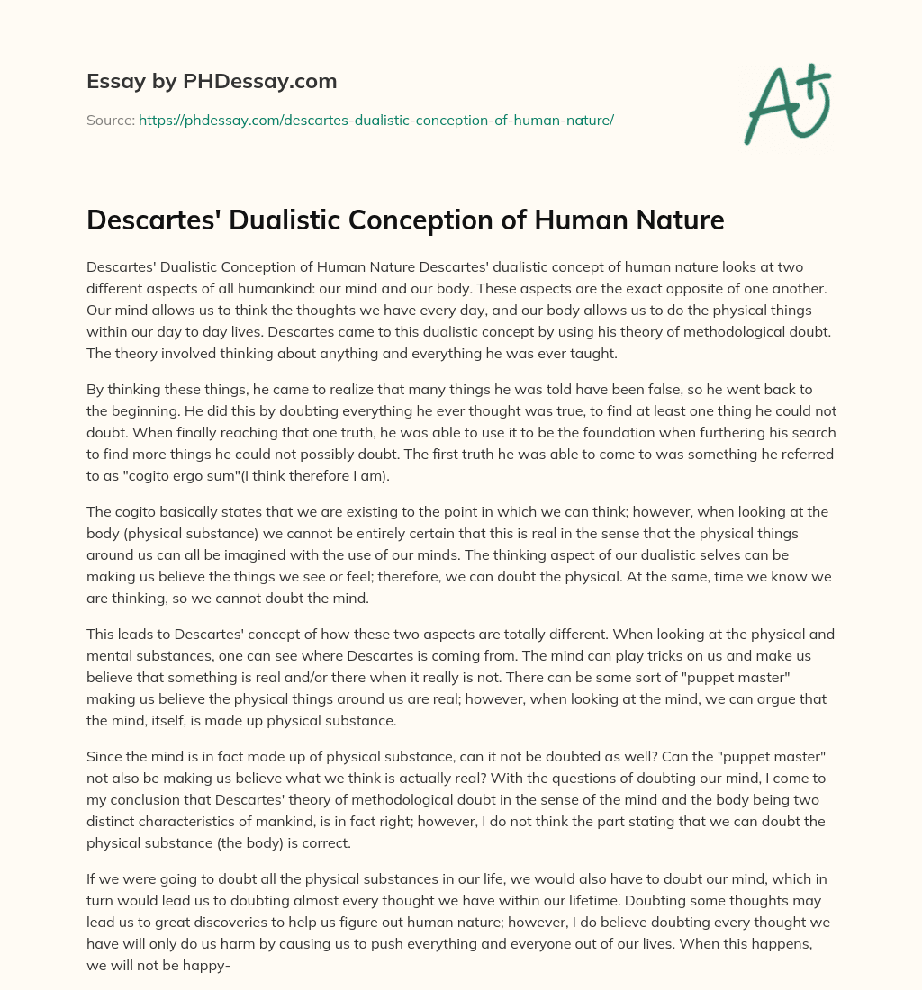 Descartes’ Dualistic Conception of Human Nature essay