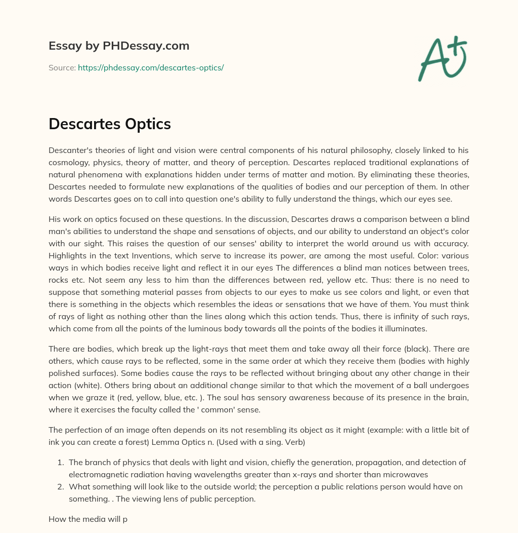 Descartes Optics essay