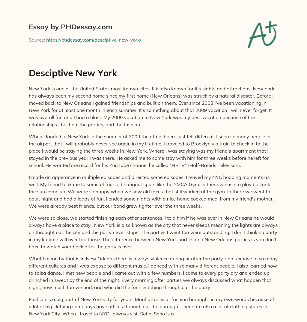 Desciptive New York essay