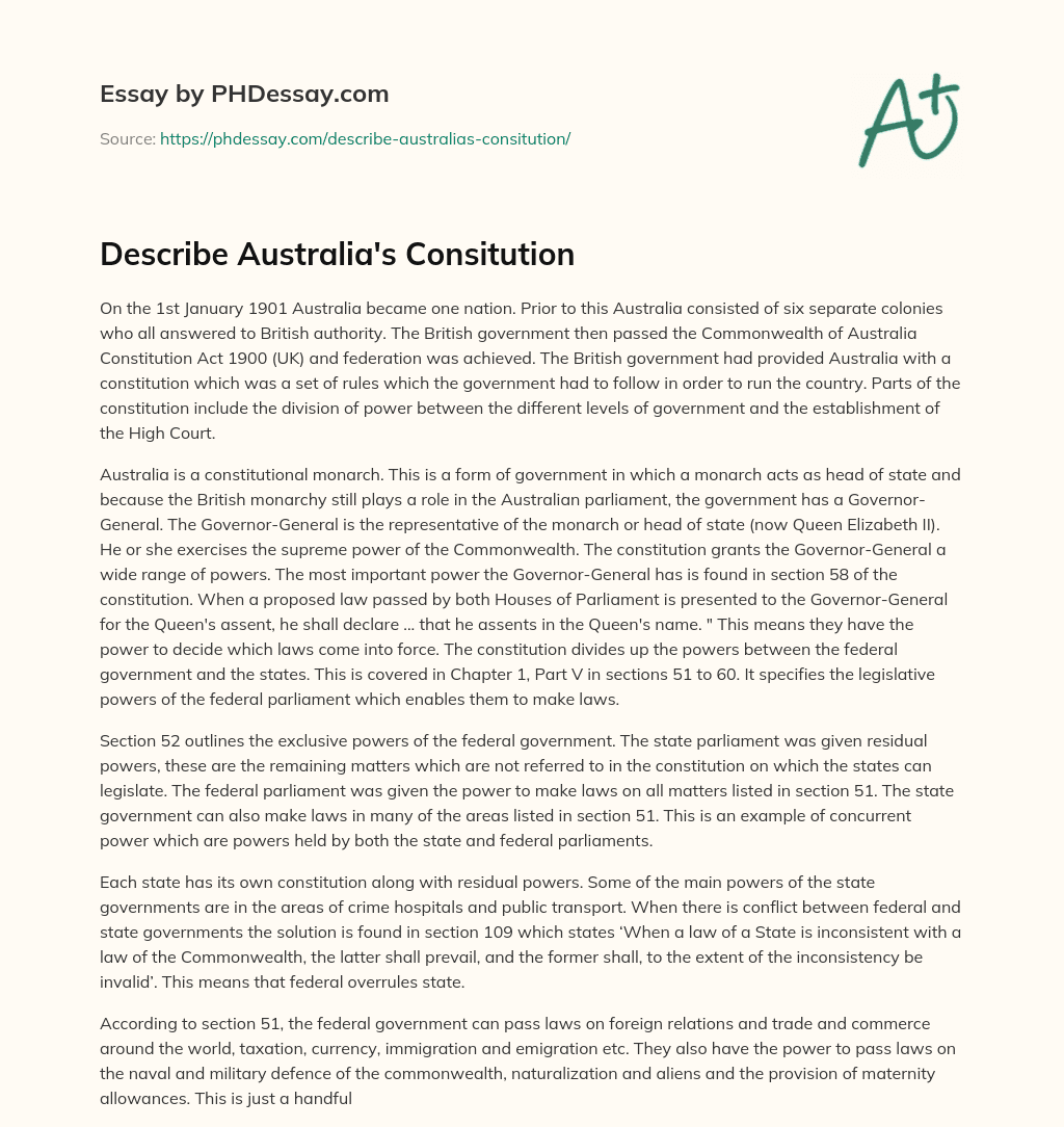 Describe Australia’s Consitution essay
