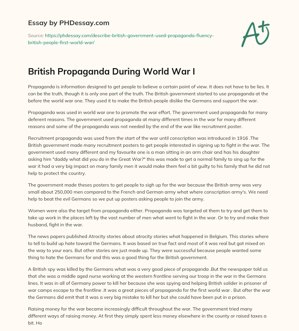 British Propaganda During World War I essay