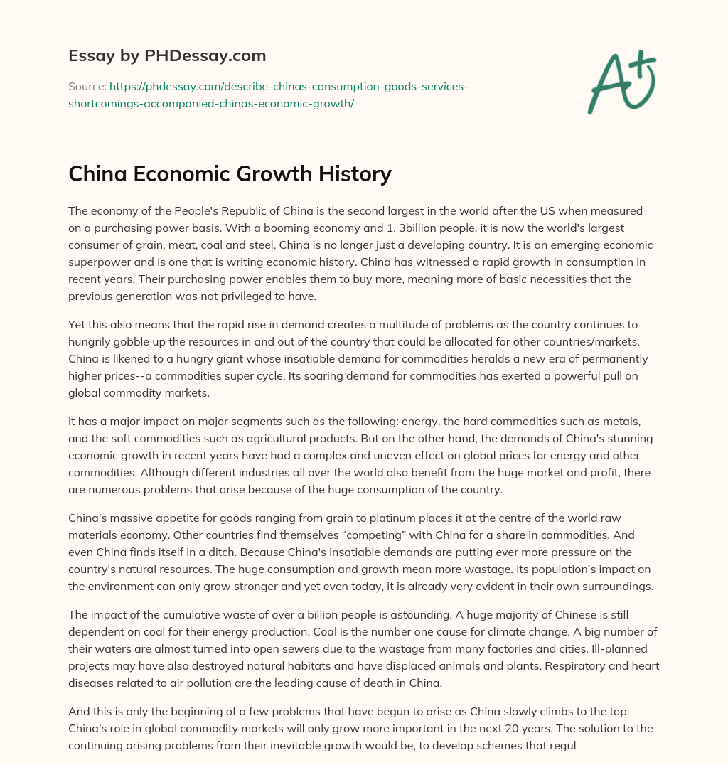 China Economic Growth History essay
