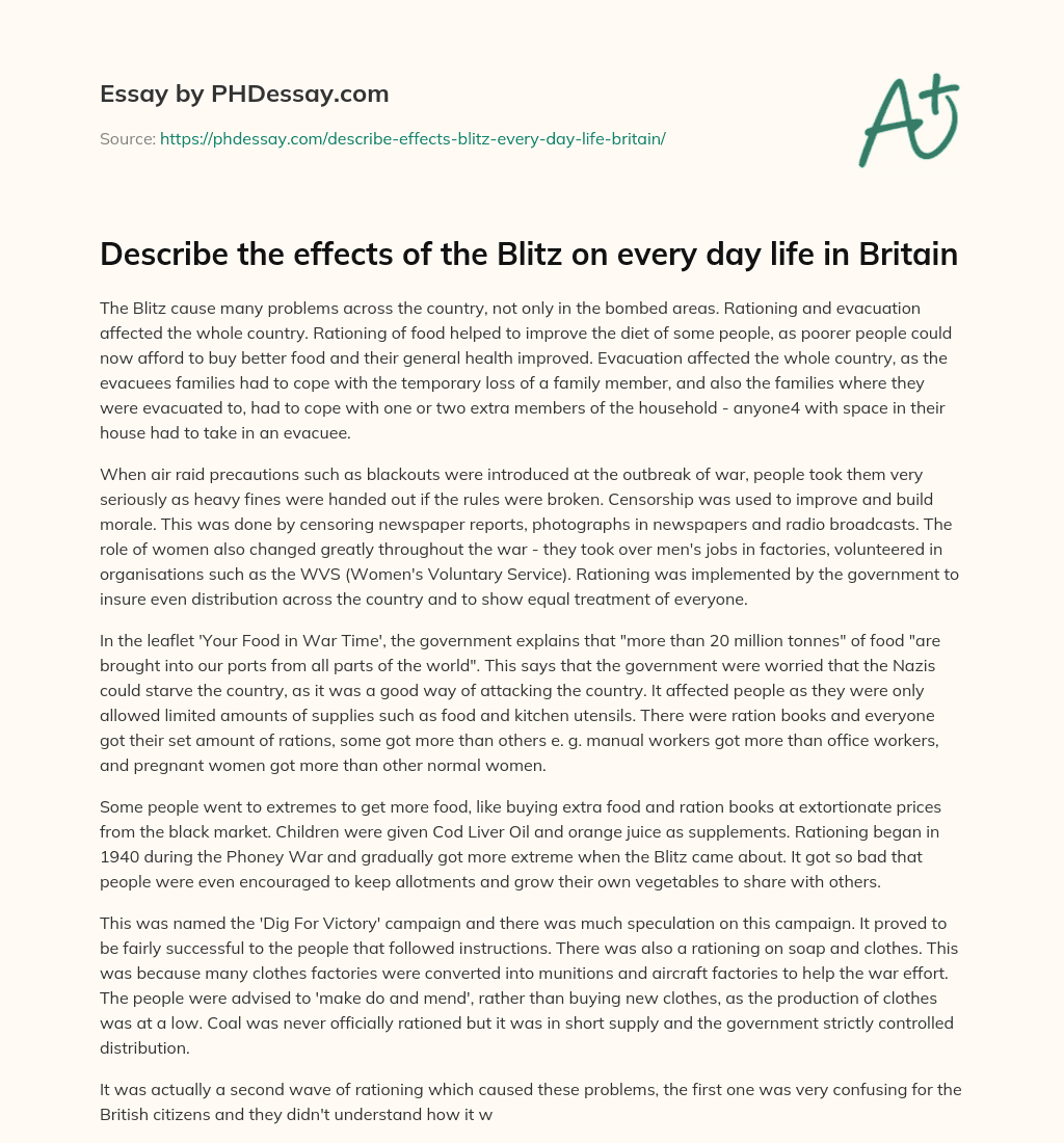 Describe the effects of the Blitz on every day life in Britain essay