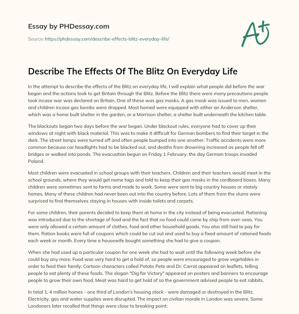 Describe The Effects Of The Blitz On Everyday Life essay