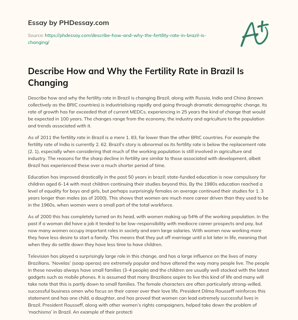 Describe How and Why the Fertility Rate in Brazil Is Changing essay