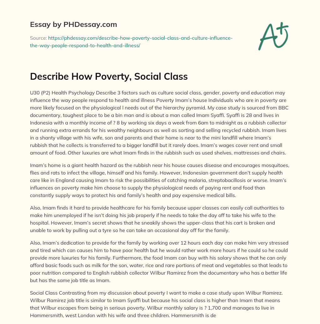 Describe How Poverty, Social Class essay