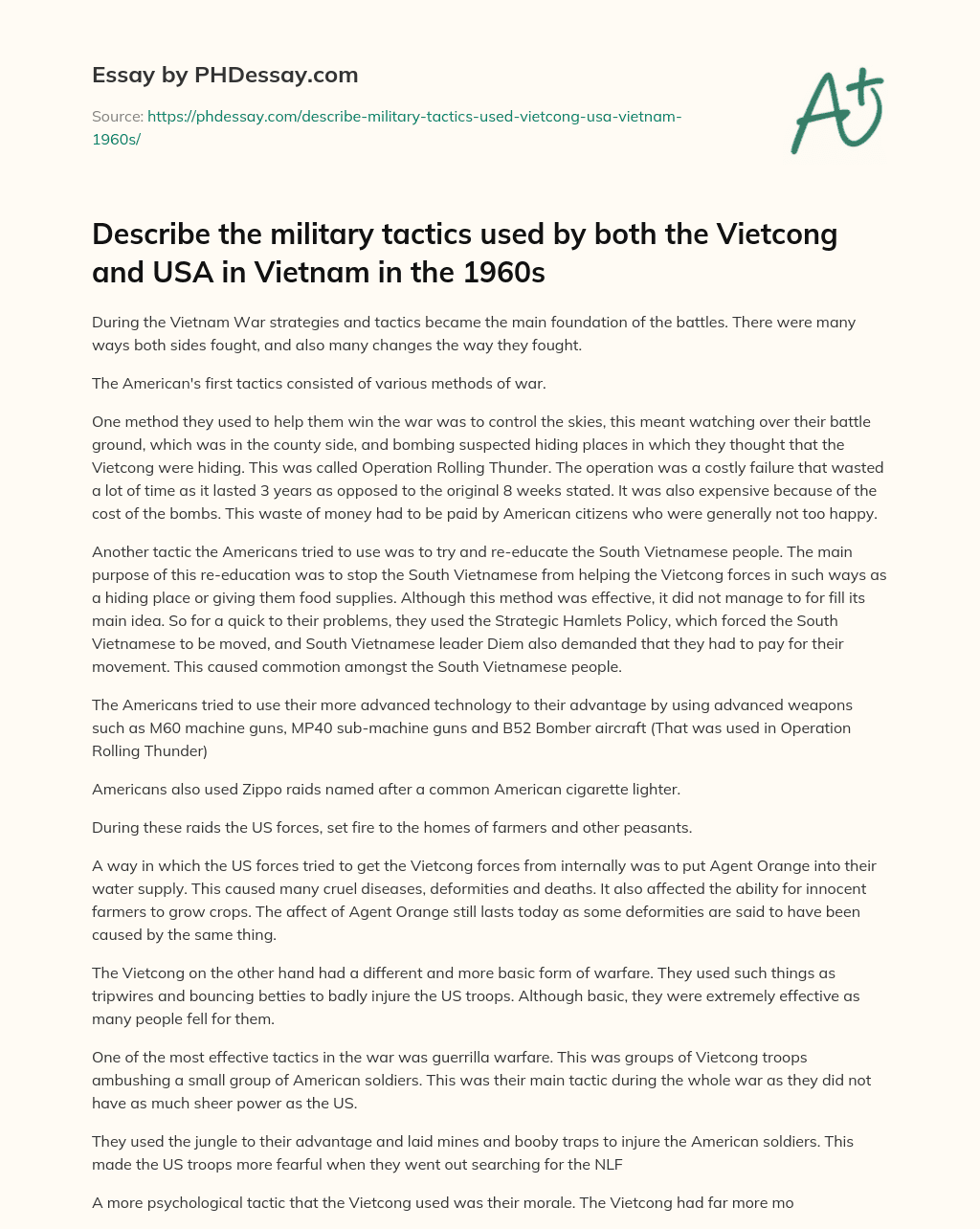 The Costly Failure of American Tactics in the Vietnam War essay