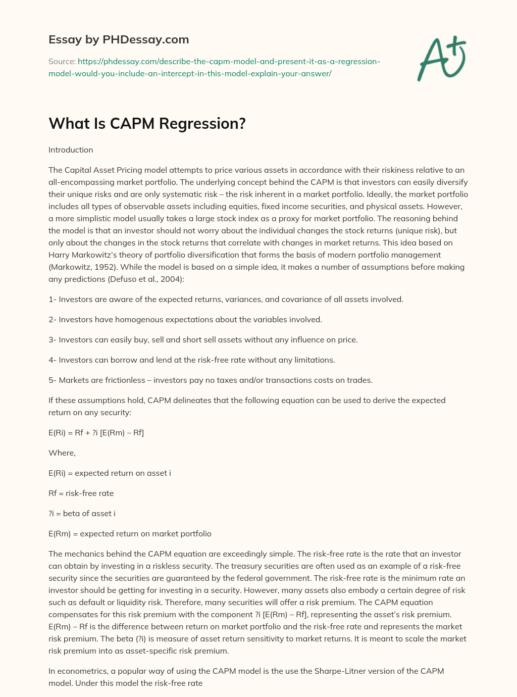 What Is CAPM Regression? essay