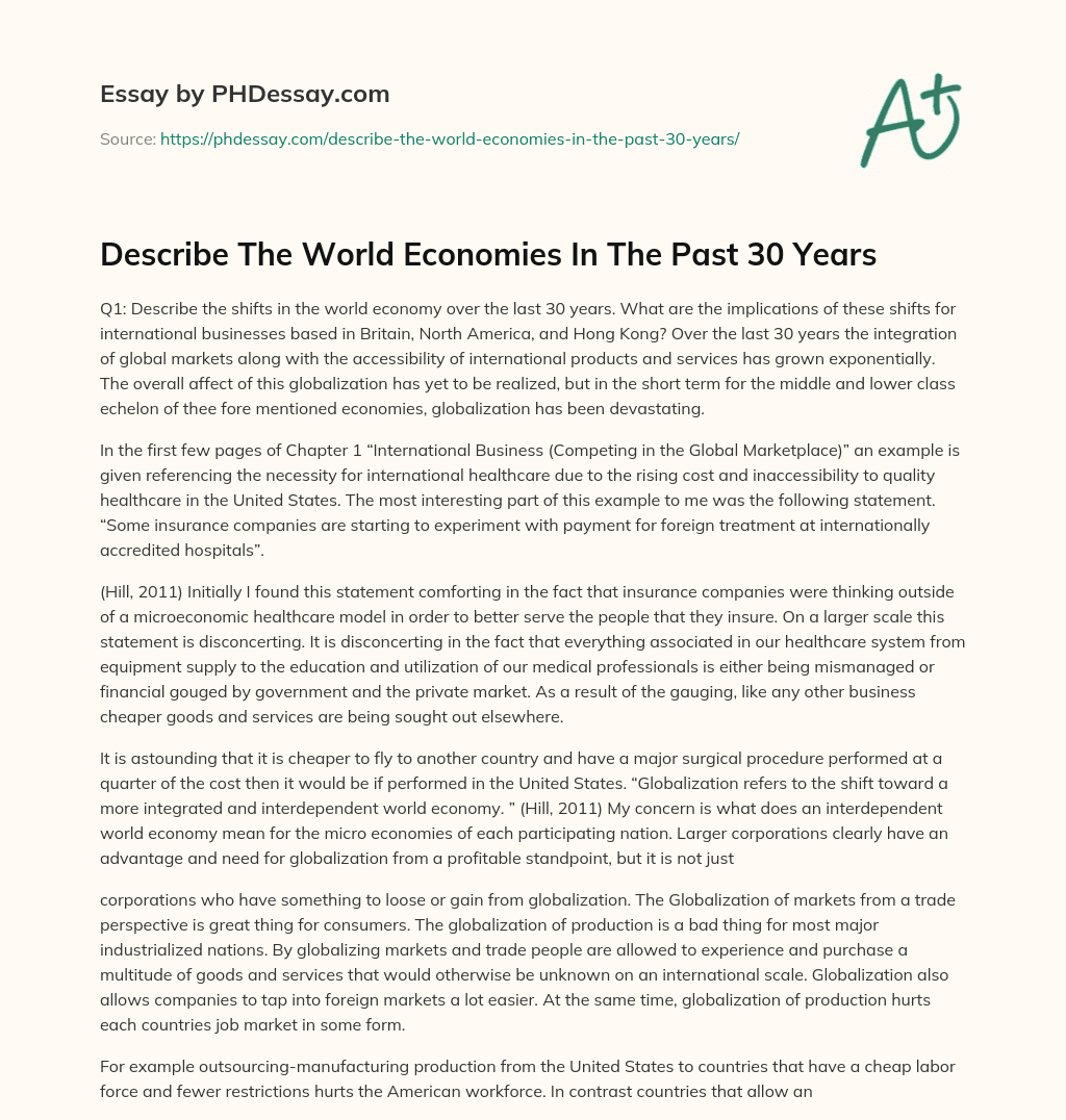 Describe The World Economies In The Past 30 Years essay