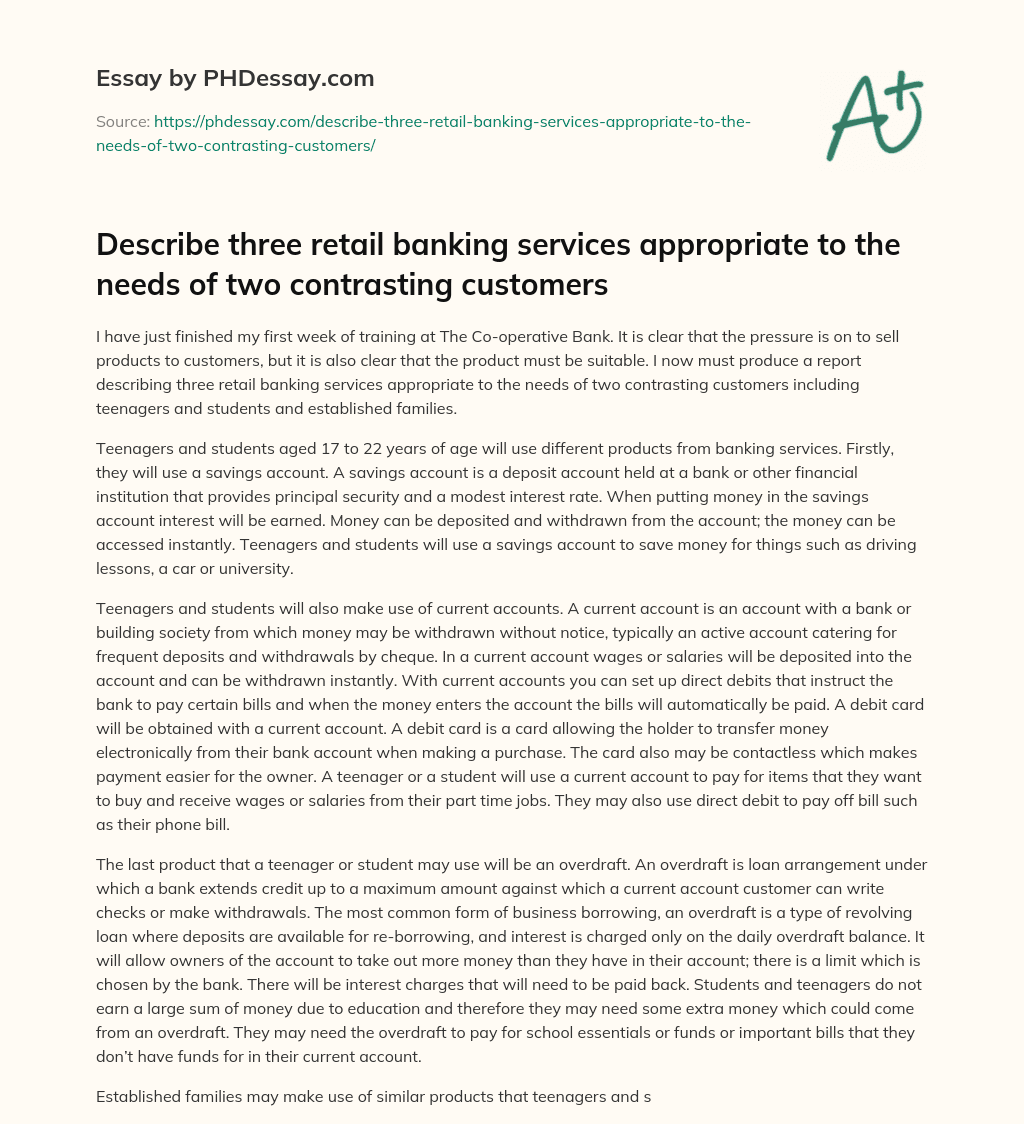 Training at Co-operative Bank: Selling Suitable Banking Services to Contrasting Customers essay