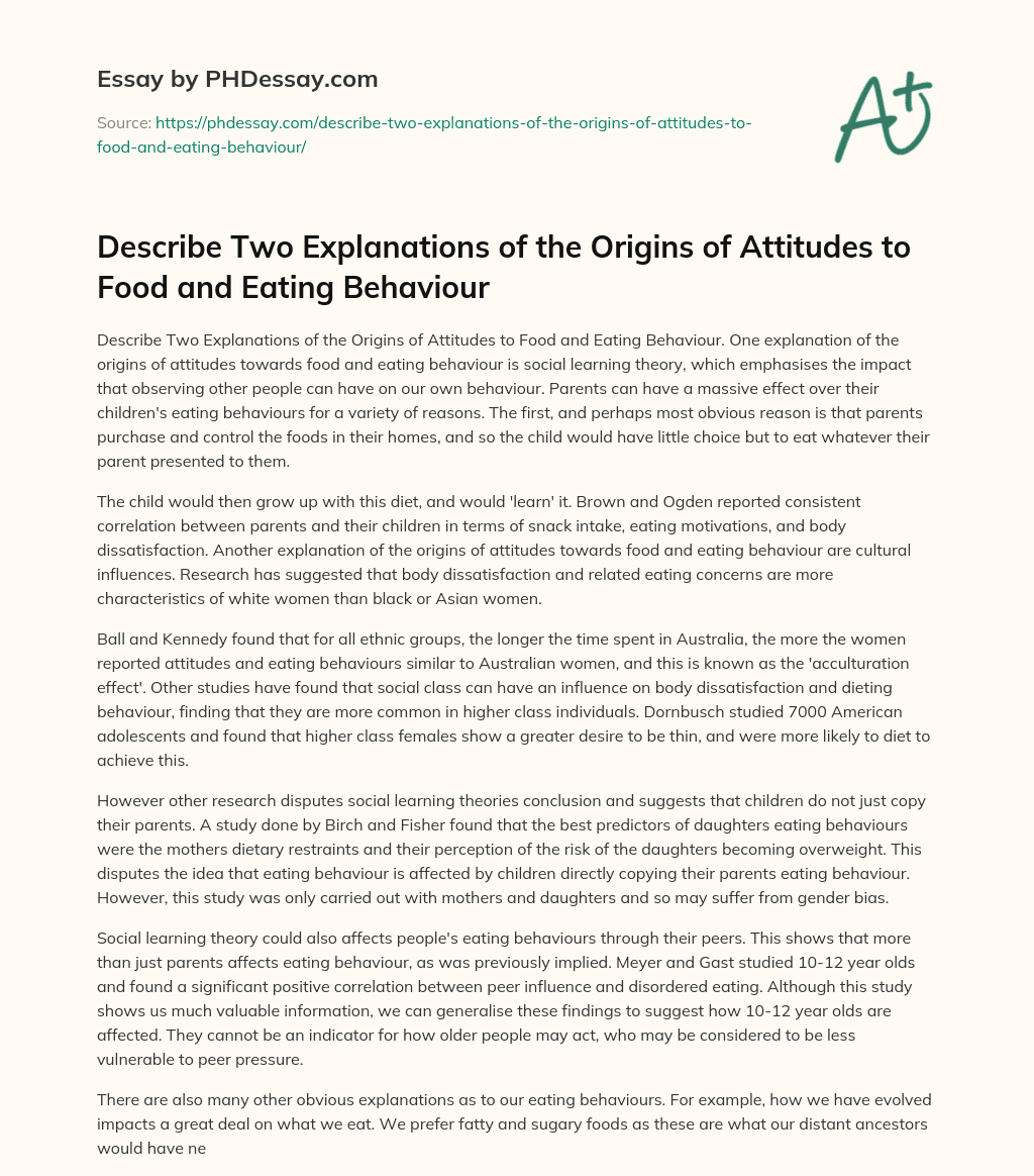 Origins of Attitudes to Food: Social Learning and Cultural Influences essay