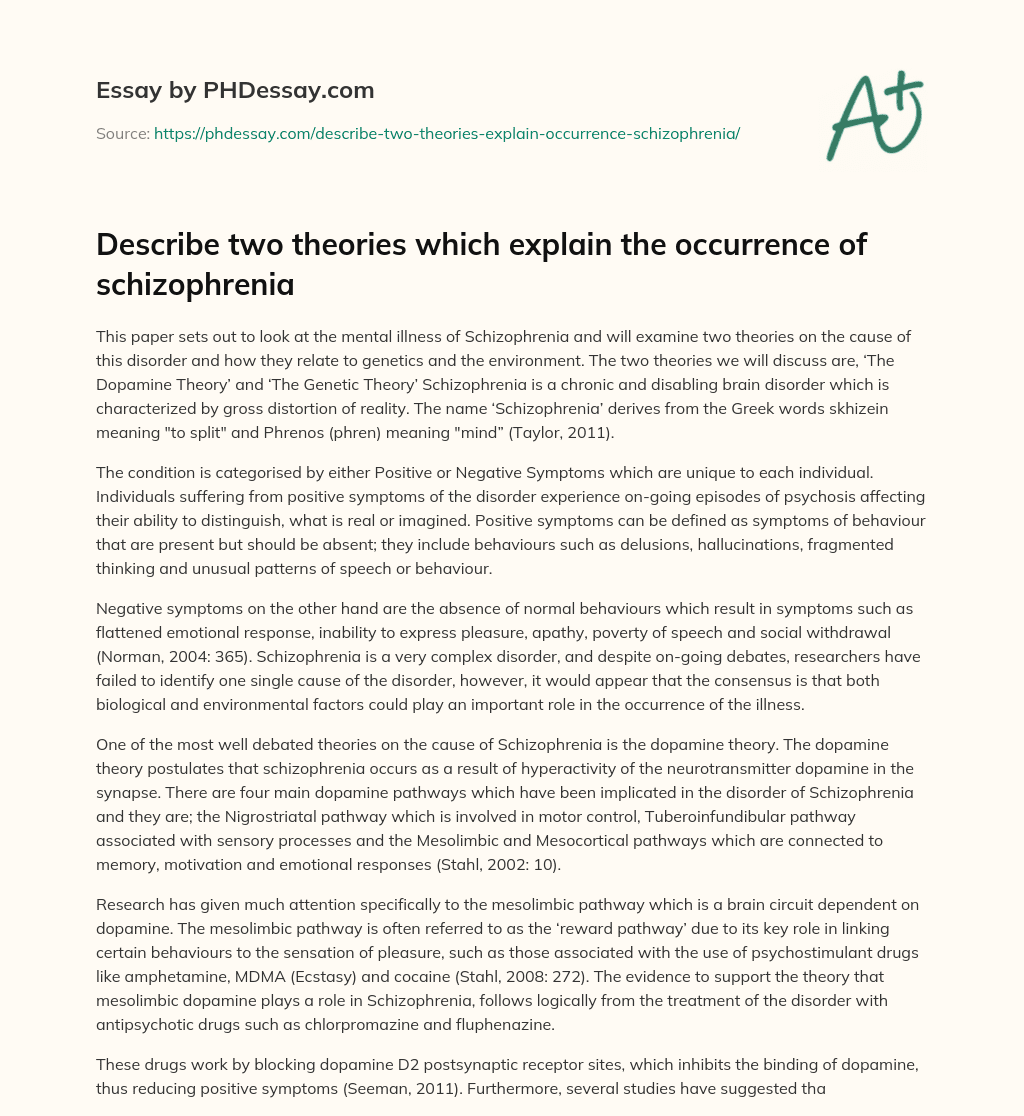 Describe two theories which explain the occurrence of schizophrenia essay