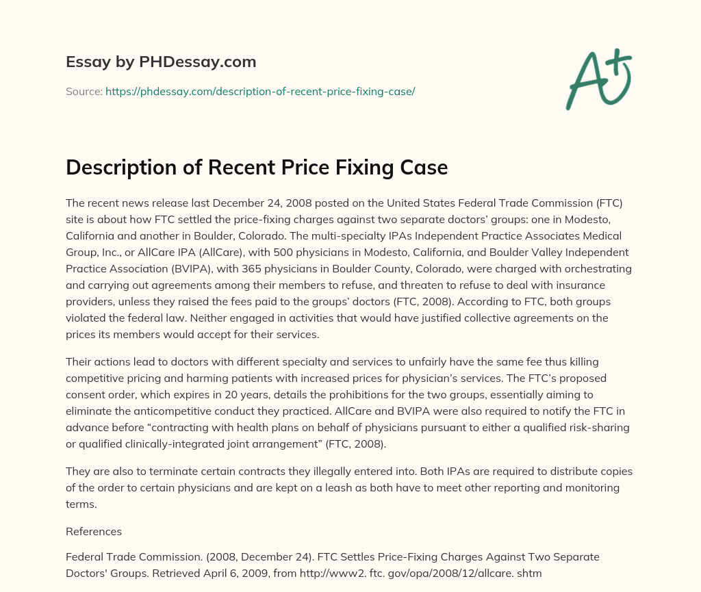 Description of Recent Price Fixing Case essay