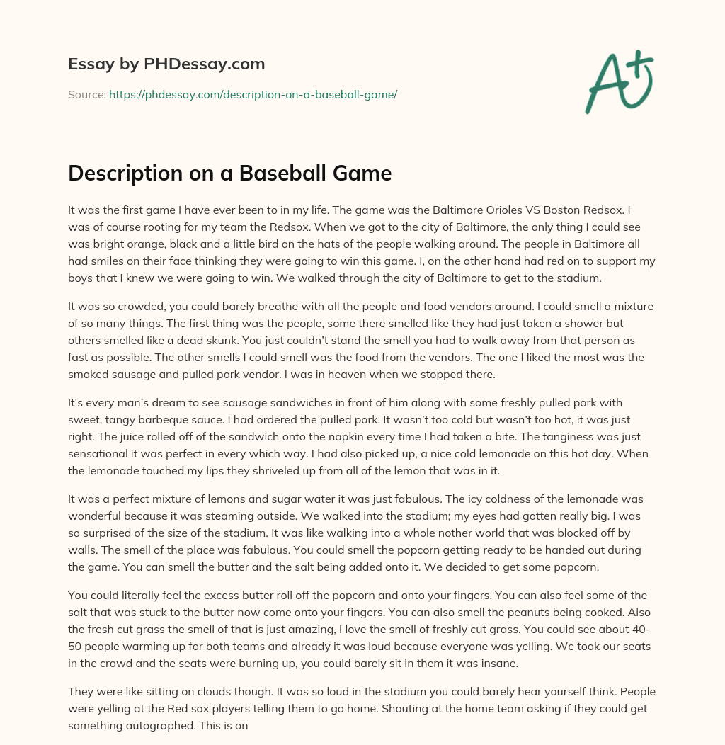 baseball game descriptive essay