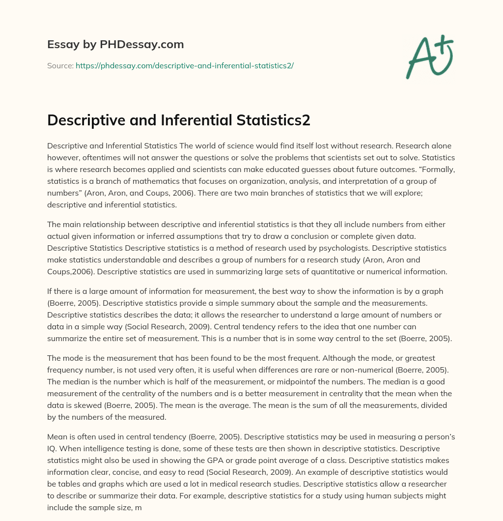 Descriptive and Inferential Statistics2 essay