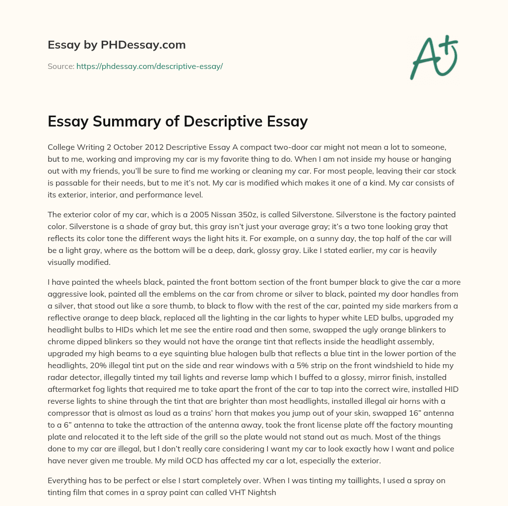 Essay Summary of Descriptive Essay essay