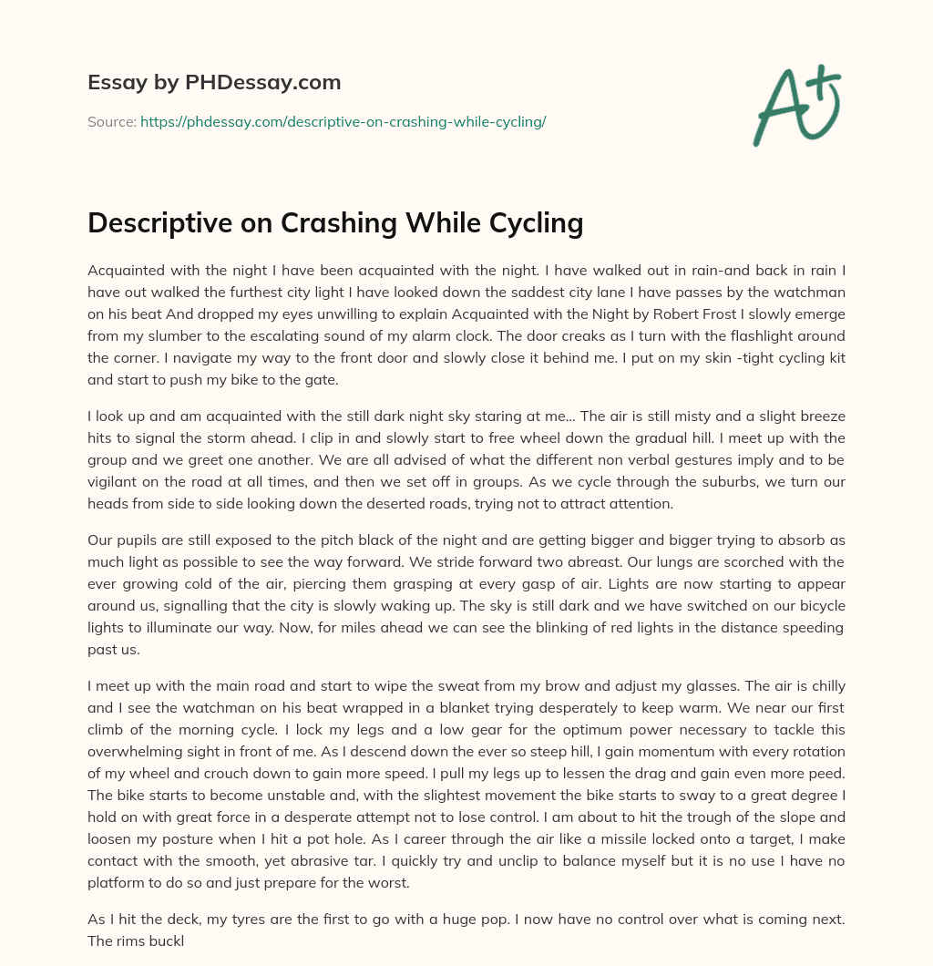 Descriptive on Crashing While Cycling essay