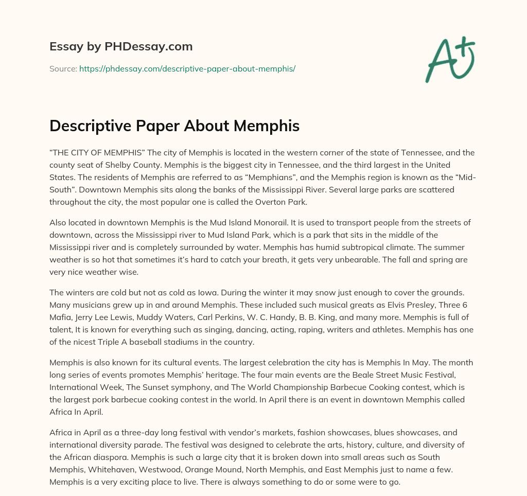 Descriptive Paper About Memphis essay