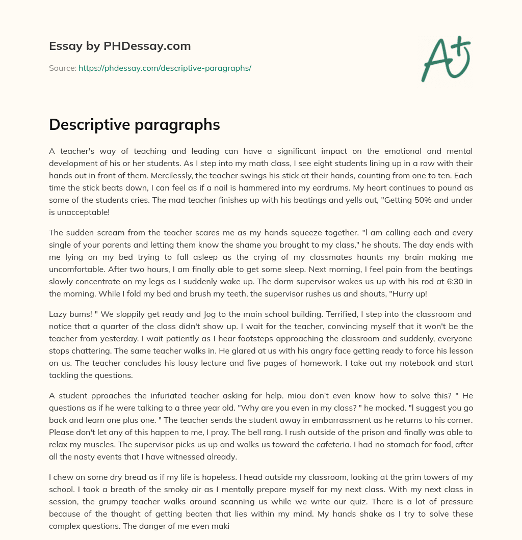 Descriptive paragraphs essay