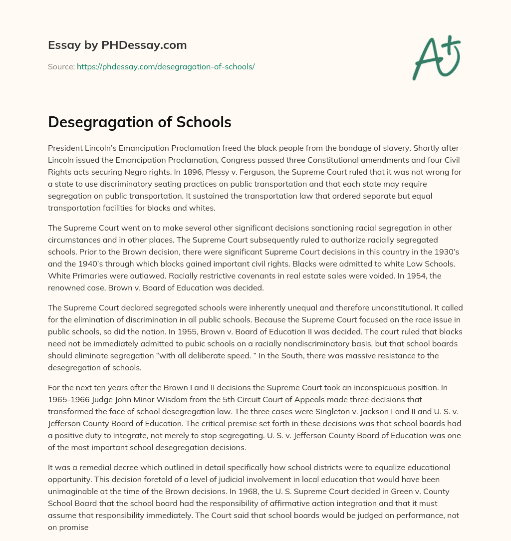 Desegragation of Schools essay