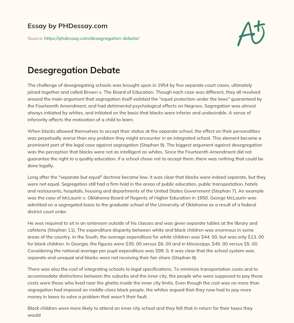 Desegregation Debate essay