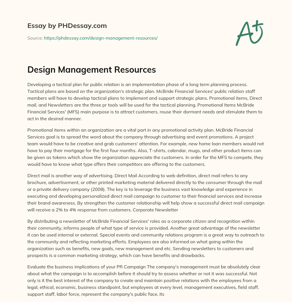 Design Management Resources essay