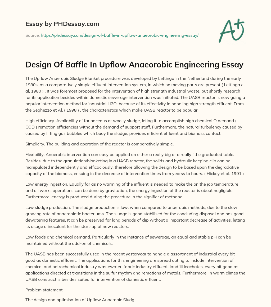 Design Of Baffle In Upflow Anaeorobic Engineering Essay essay