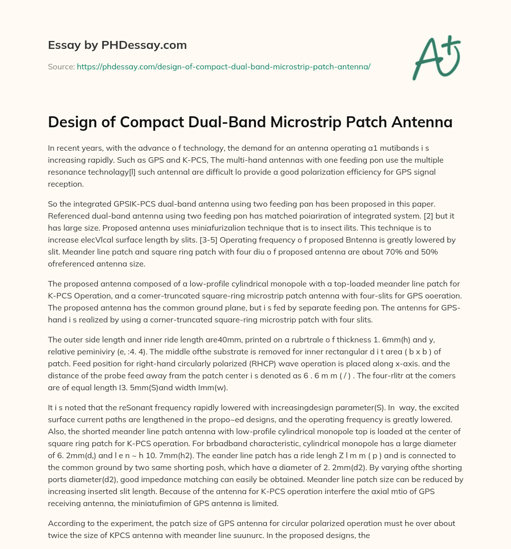 Design of Compact Dual-Band Microstrip Patch Antenna essay