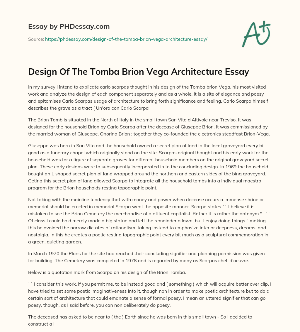 Design Of The Tomba Brion Vega Architecture Essay essay
