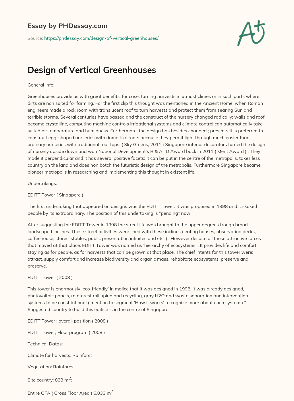 Design of Vertical Greenhouses essay
