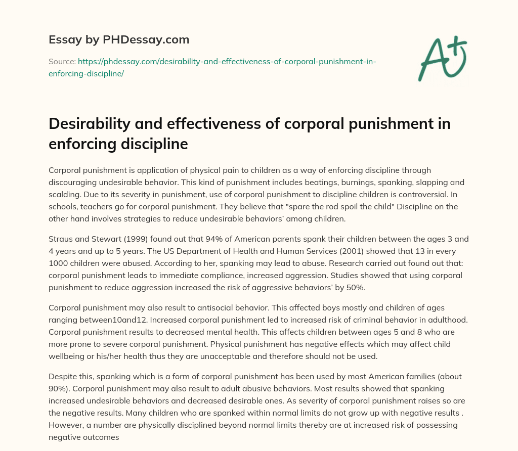 Desirability and effectiveness of corporal punishment in enforcing discipline essay