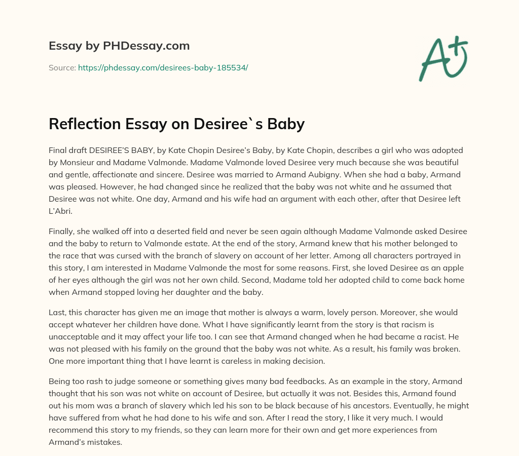 Reflection Essay on Desiree`s Baby essay