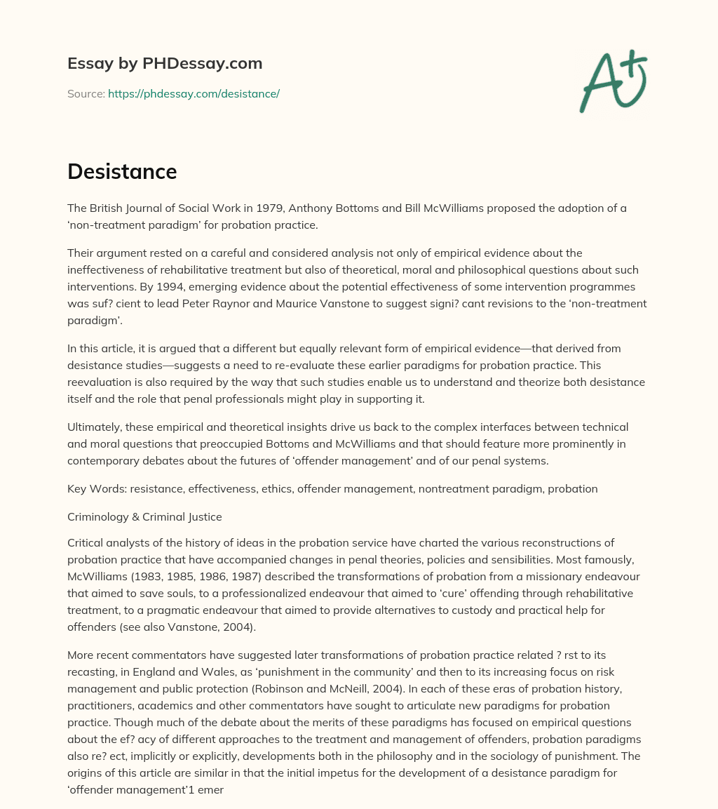 Re-evaluating Probation Practice: Empirical Evidence and Desistance Studies essay