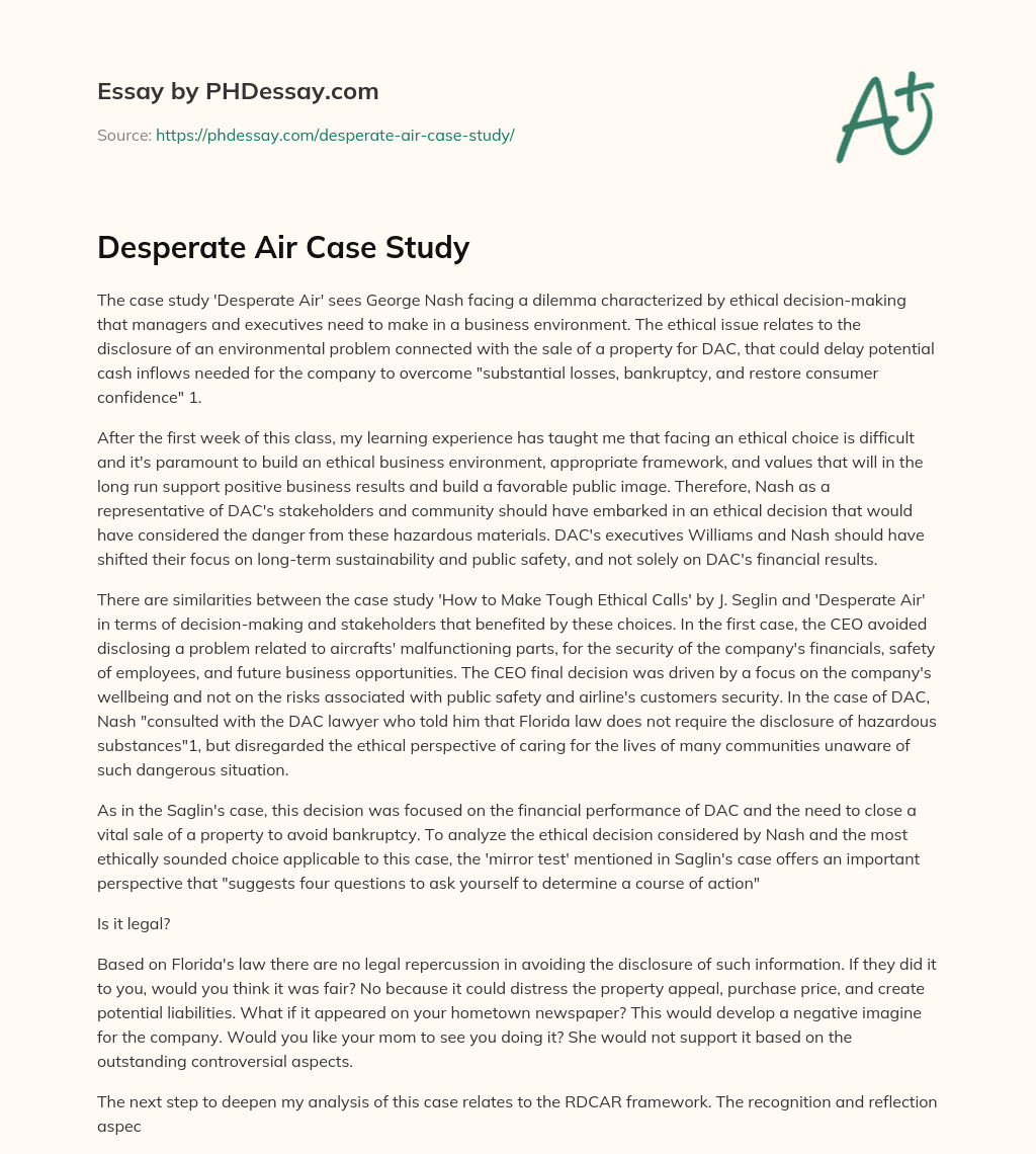 Desperate Air Case Study essay