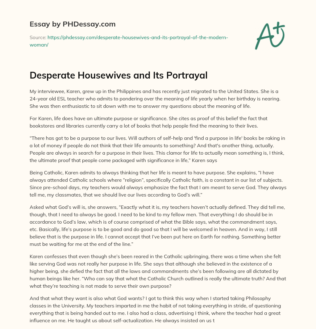 Desperate Housewives and Its Portrayal essay