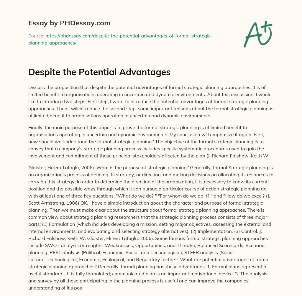 Despite the Potential Advantages essay
