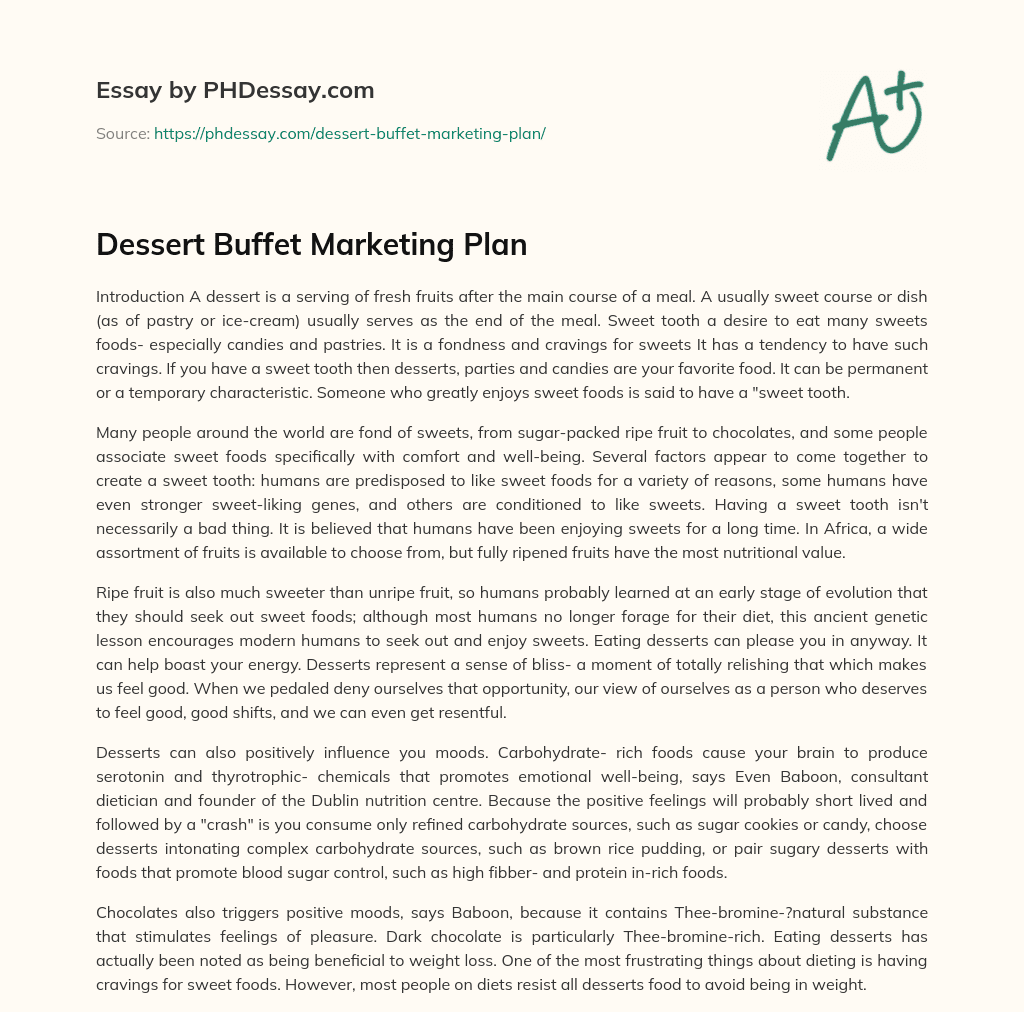 Dessert Buffet Marketing Plan essay