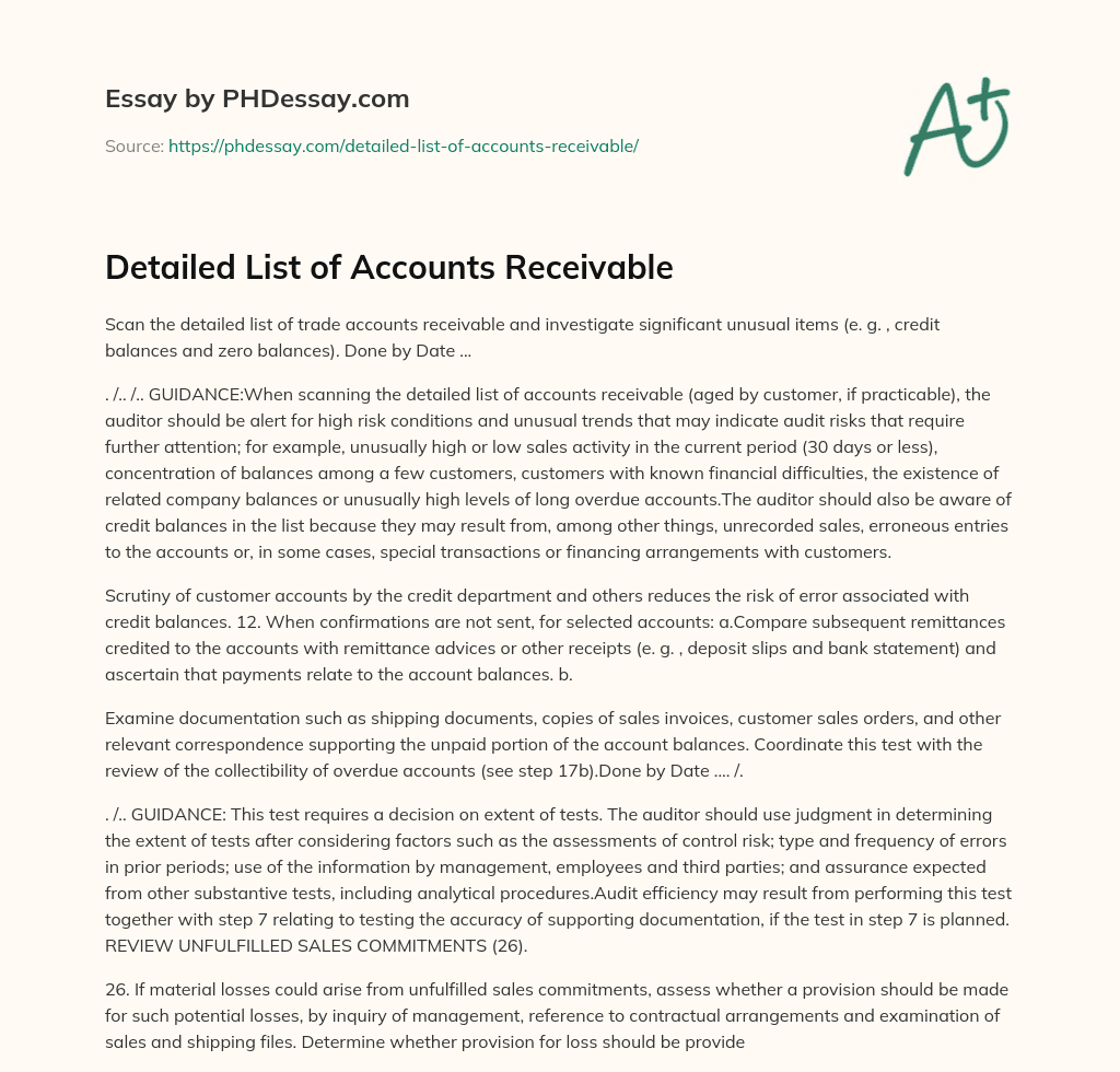Detailed List of Accounts Receivable essay