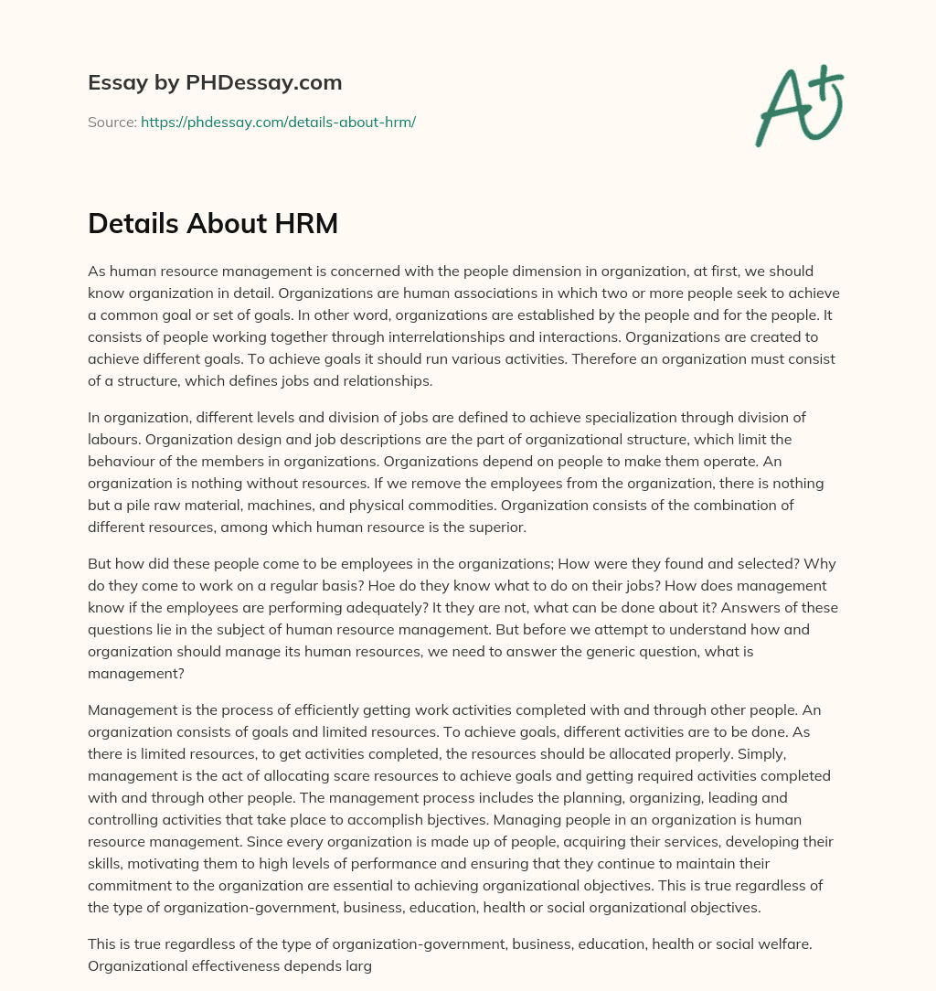 Details About HRM essay