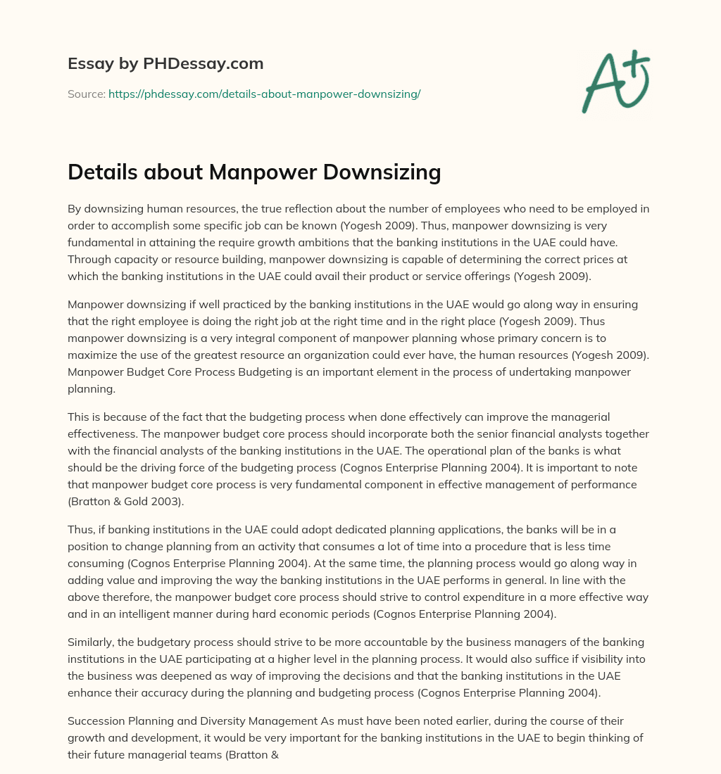 Details about Manpower Downsizing essay