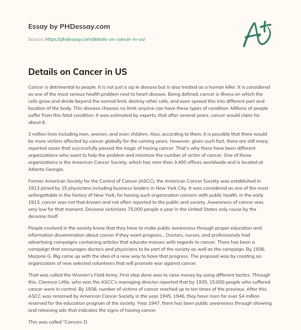 Details on Cancer in US essay