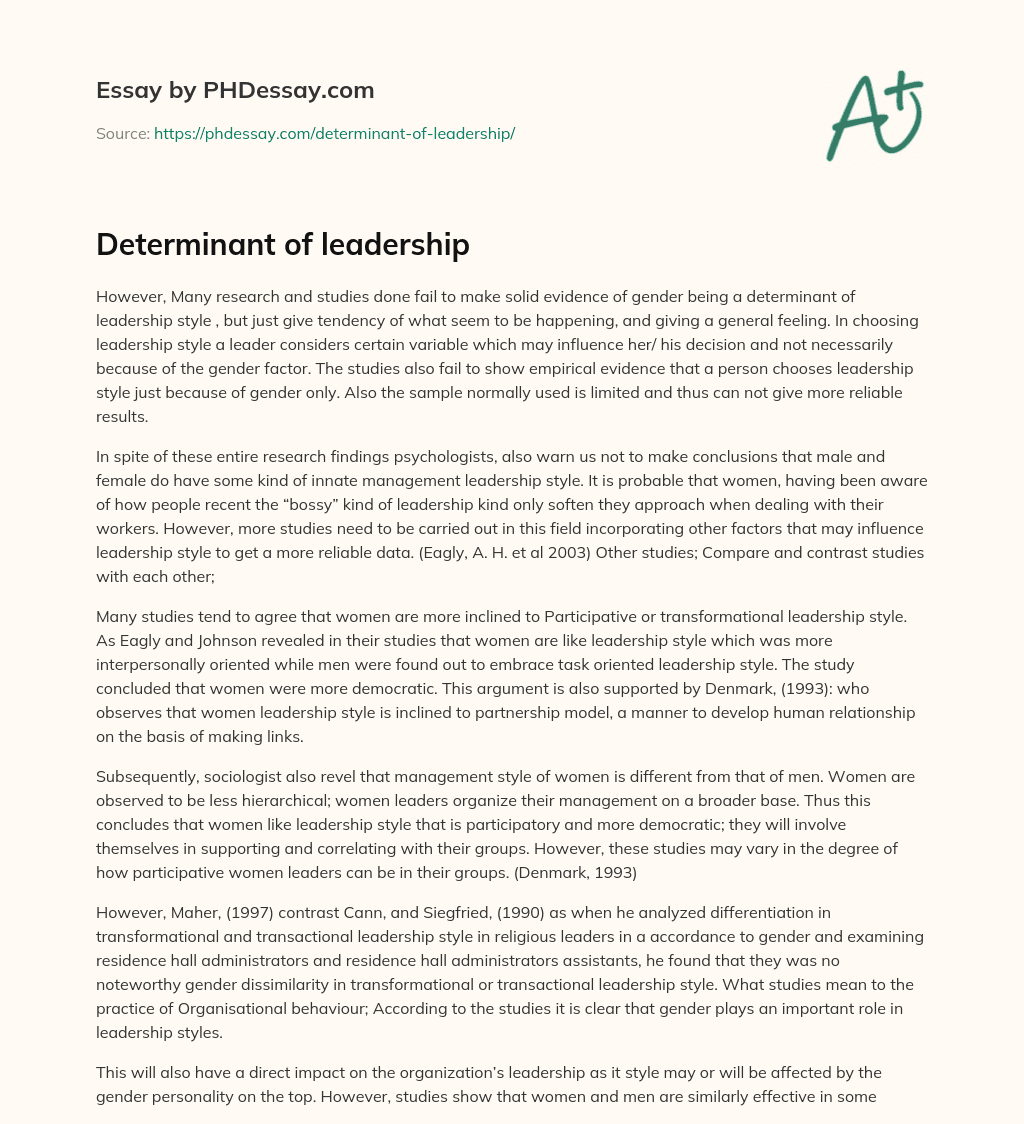 Determinant of leadership essay