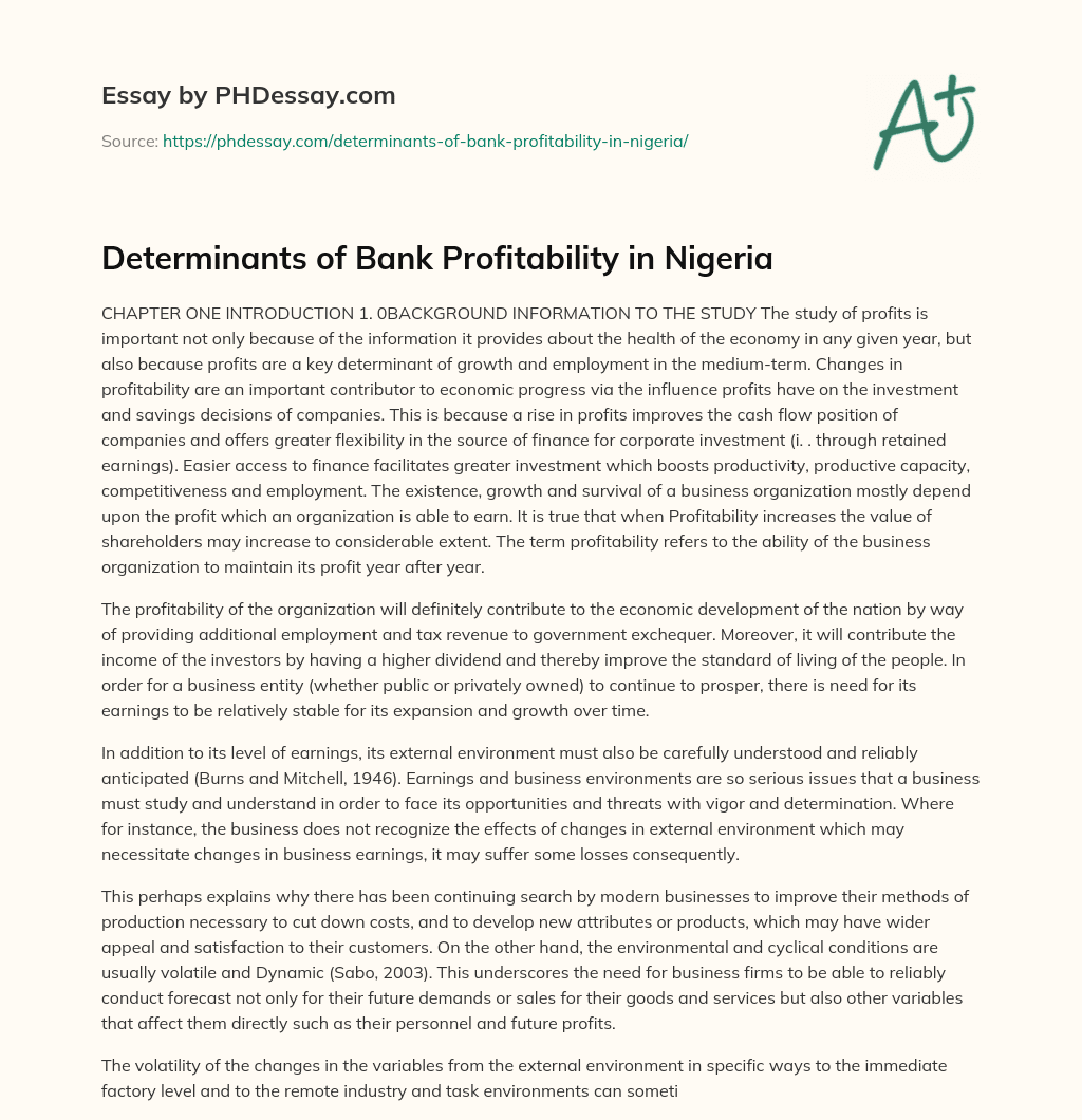 Determinants of Bank Profitability in Nigeria essay