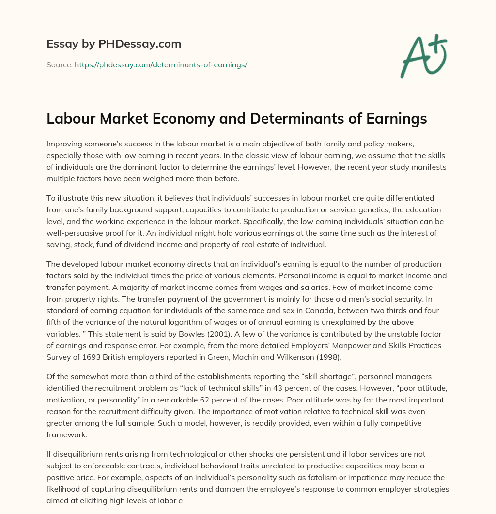 Labour Market Economy and Determinants of Earnings essay