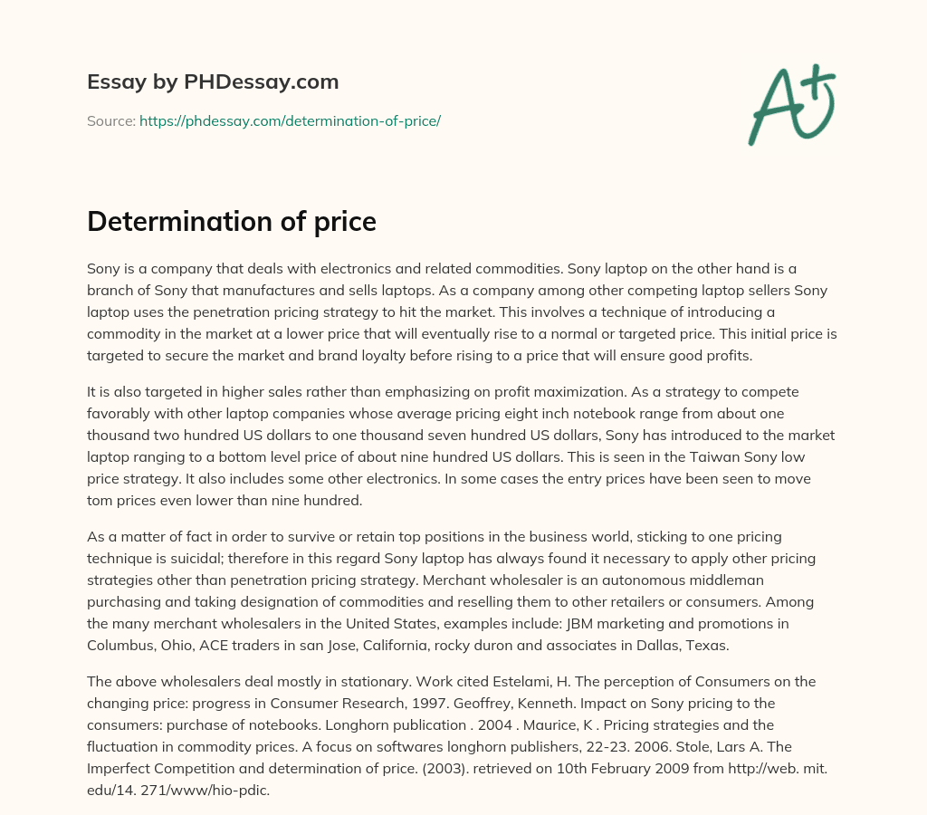 Determination of price essay