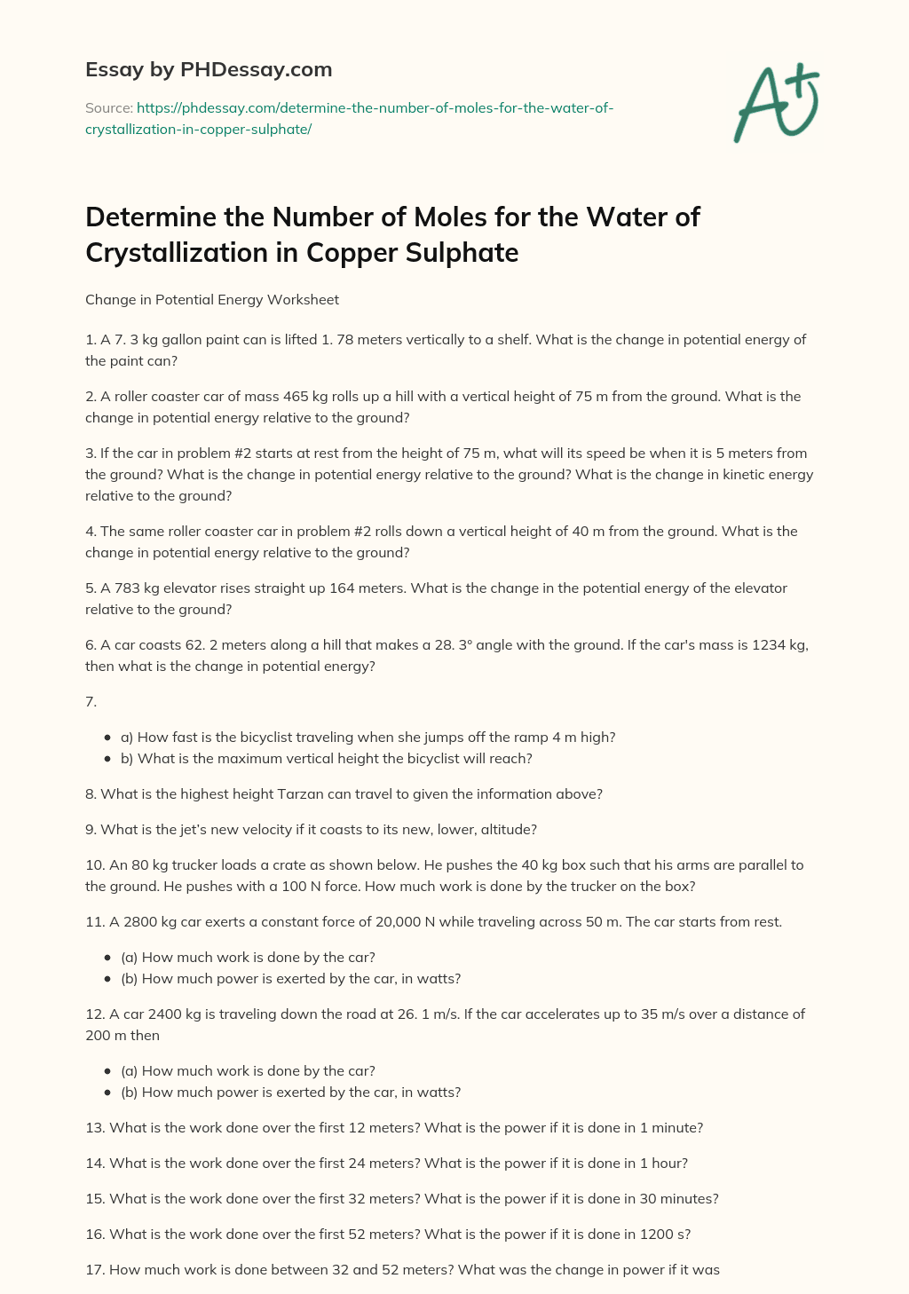 Determine the Number of Moles for the Water of Crystallization in Copper Sulphate essay