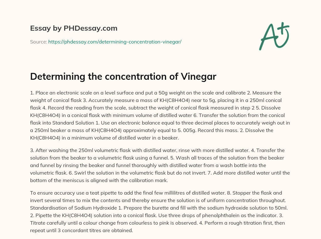 Determining the concentration of Vinegar essay