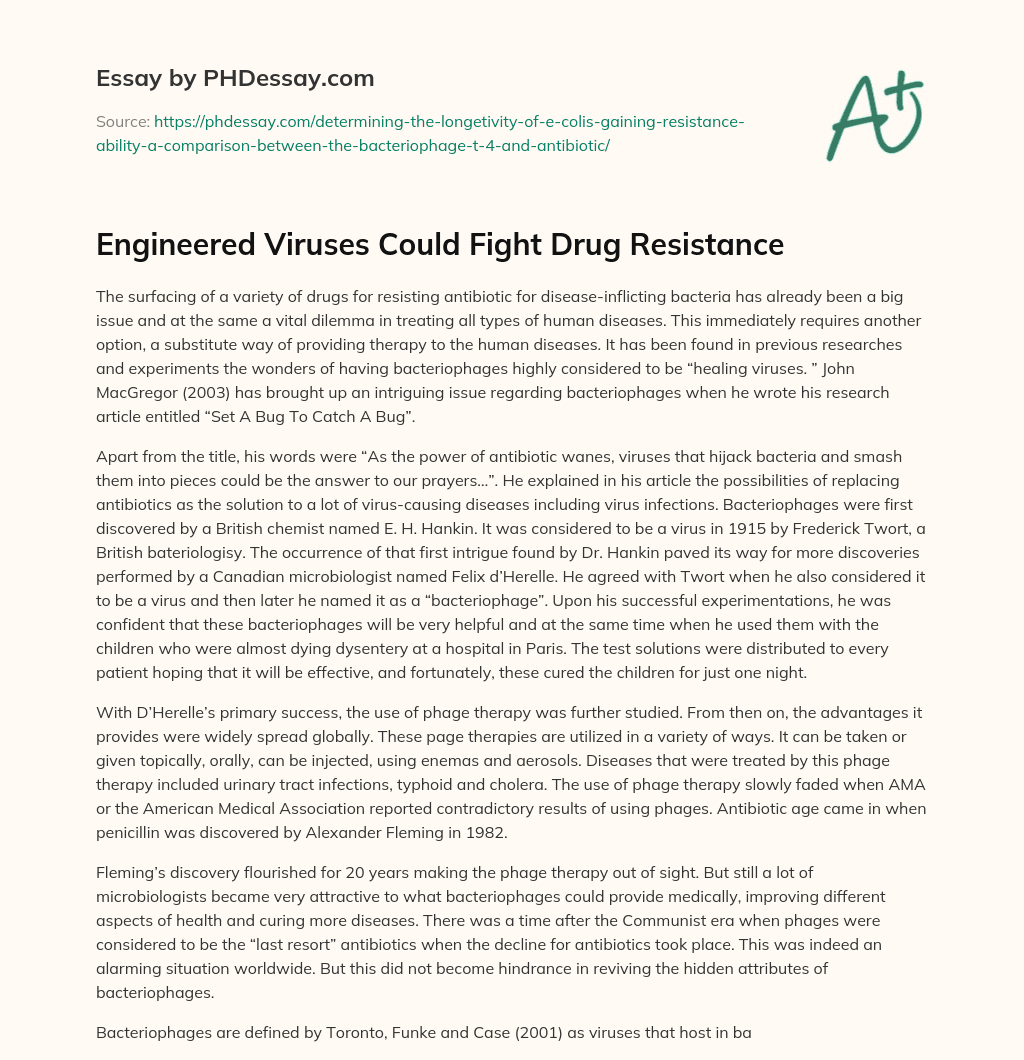 Engineered Viruses Could Fight Drug Resistance essay